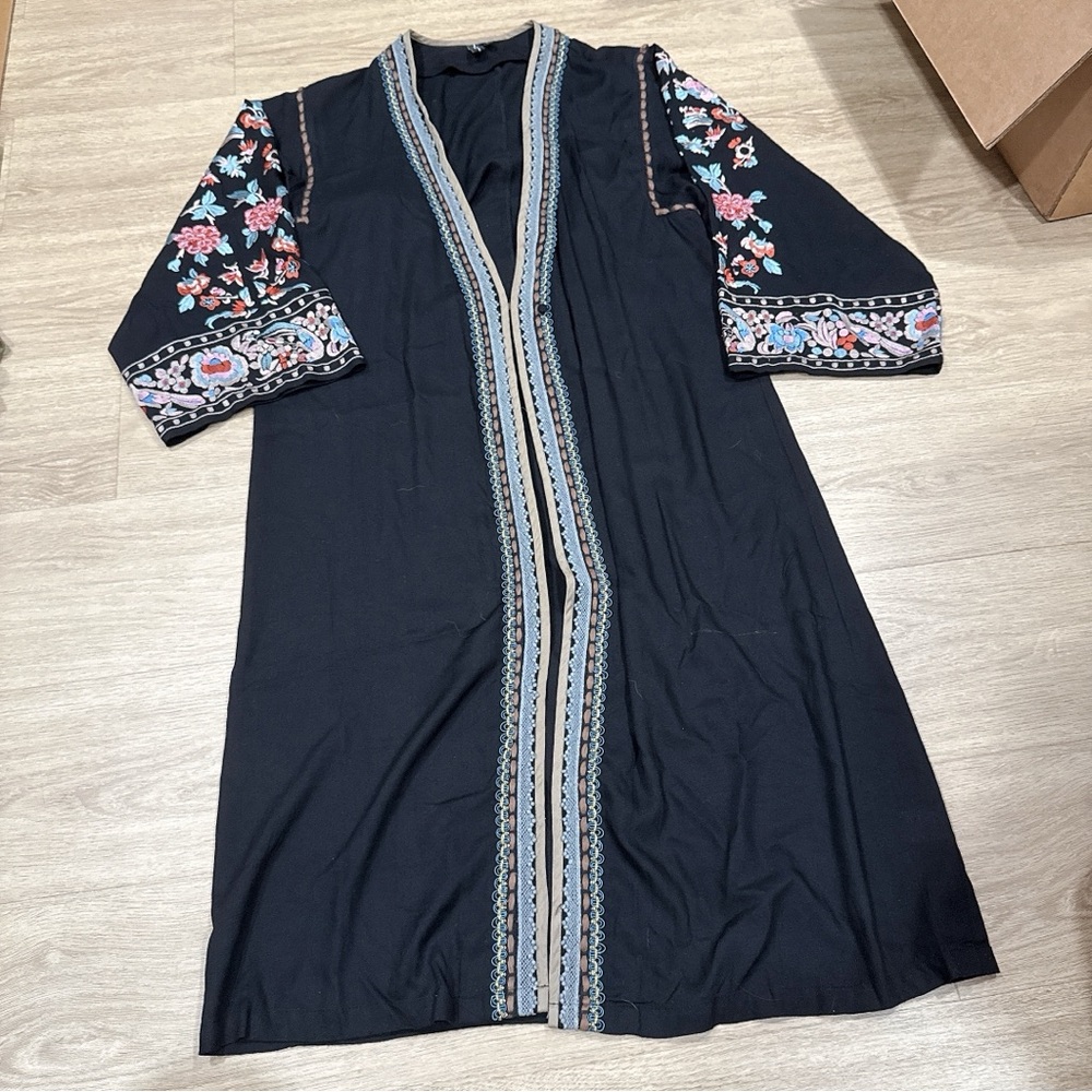 embroidered floral duster cardigan kimono. OS